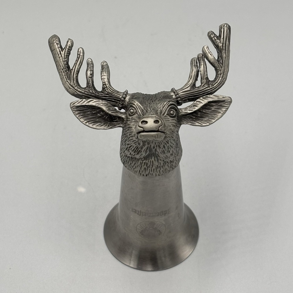 Vtg Jägermeister Deer Head Pewter Shot Glass 3.5” Hunting Stag Barware Germany